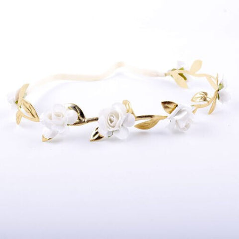 Toddler Newborn Kids Crown Headband Baby Girl Kids Garlands Gold Leaves Hair Band Rose Flower Wreath Red Blue White Beige