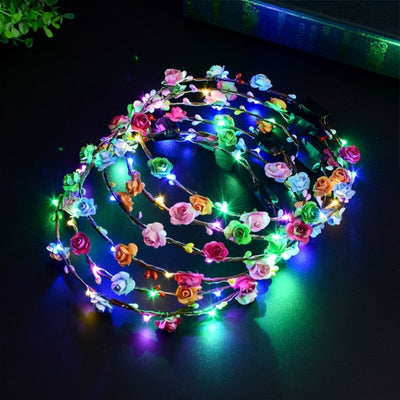 Women Girls LED Light Up Flower Headband Flashing Glowing Crown Masquerade Party Hair Wreath Hairband Luminous Garlands