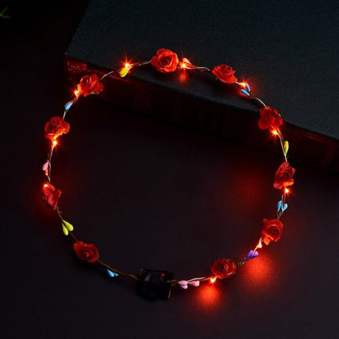 Women Girls LED Light Up Flower Headband Flashing Glowing Crown Masquerade Party Hair Wreath Hairband Luminous Garlands