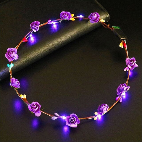 Women Girls LED Light Up Flower Headband Flashing Glowing Crown Masquerade Party Hair Wreath Hairband Luminous Garlands