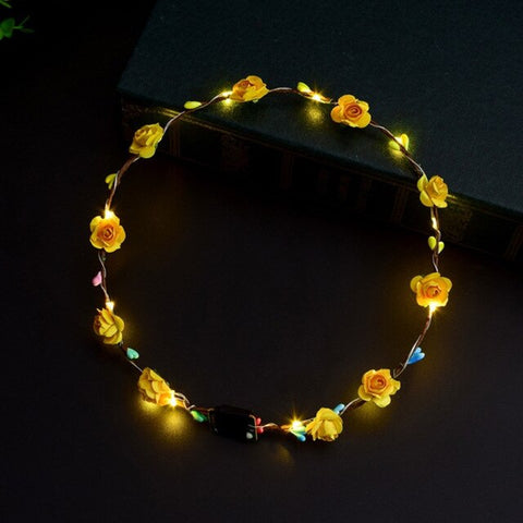 Women Girls LED Light Up Flower Headband Flashing Glowing Crown Masquerade Party Hair Wreath Hairband Luminous Garlands