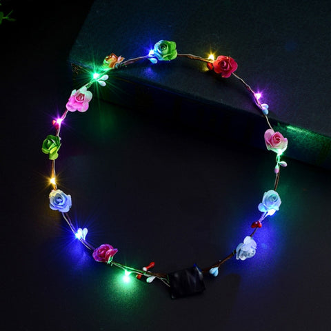 Women Girls LED Light Up Flower Headband Flashing Glowing Crown Masquerade Party Hair Wreath Hairband Luminous Garlands