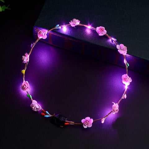 Women Girls LED Light Up Flower Headband Flashing Glowing Crown Masquerade Party Hair Wreath Hairband Luminous Garlands