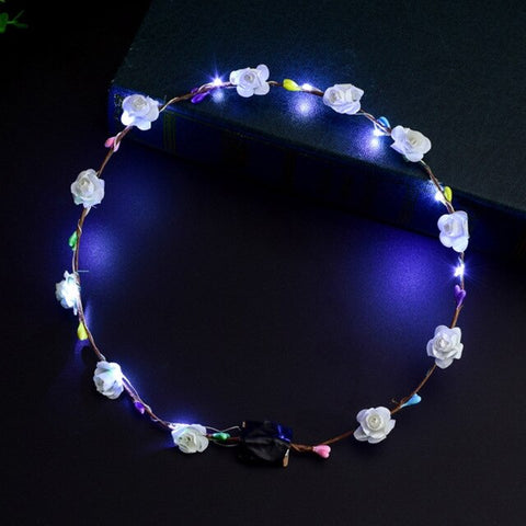 Women Girls LED Light Up Flower Headband Flashing Glowing Crown Masquerade Party Hair Wreath Hairband Luminous Garlands