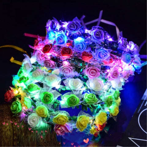 Glowing Garland Wedding Party Crown Flower Headband LED Light Christmas Neon Wreath Decoration Luminous Hair Garlands Hairband