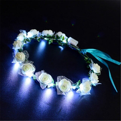 Glowing Garland Wedding Party Crown Flower Headband LED Light Christmas Neon Wreath Decoration Luminous Hair Garlands Hairband