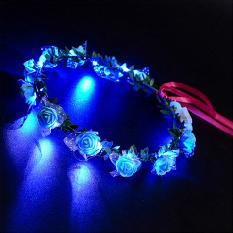 Glowing Garland Wedding Party Crown Flower Headband LED Light Christmas Neon Wreath Decoration Luminous Hair Garlands Hairband