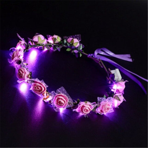 Glowing Garland Wedding Party Crown Flower Headband LED Light Christmas Neon Wreath Decoration Luminous Hair Garlands Hairband