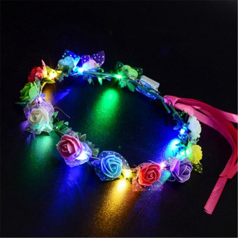 Glowing Garland Wedding Party Crown Flower Headband LED Light Christmas Neon Wreath Decoration Luminous Hair Garlands Hairband