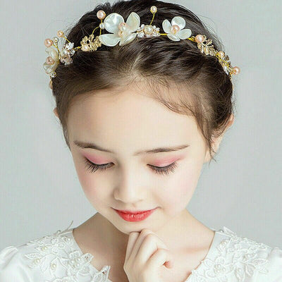 Gold Rhinestone Flower Girl Tiara Crown Headband Headpiece Wedding Party