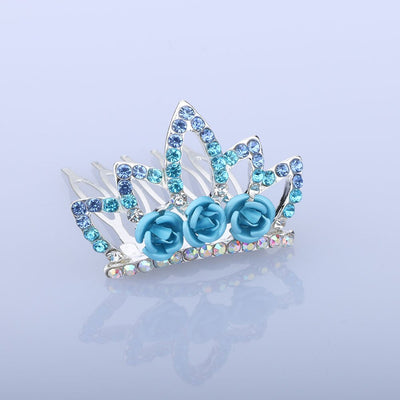 Mini Cute Rose Flower Crystal Rhinestone Princess Crown Hair Comb Birthday Party Tiaras For Girls Kids Hair Jewelry Accessories