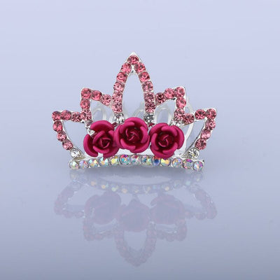 Mini Cute Rose Flower Crystal Rhinestone Princess Crown Hair Comb Birthday Party Tiaras For Girls Kids Hair Jewelry Accessories