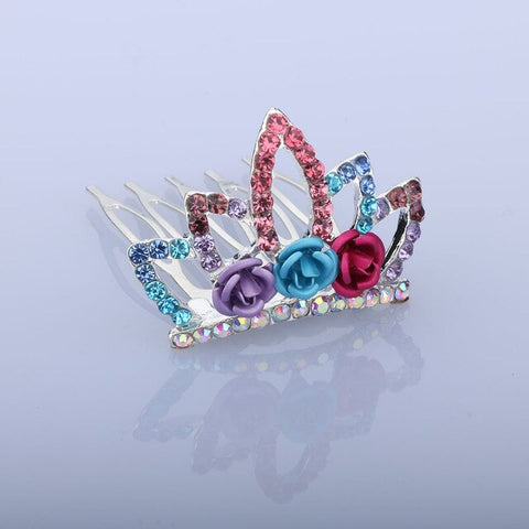 Mini Cute Rose Flower Crystal Rhinestone Princess Crown Hair Comb Birthday Party Tiaras For Girls Kids Hair Jewelry Accessories