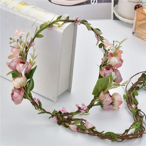 2019 Bohemian Wreath Hair Band Flower Crown Women Rattan Simulation Flower Headband Wrist Headwear Hair Accessories