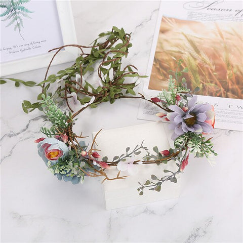 2019 Bohemian Wreath Hair Band Flower Crown Women Rattan Simulation Flower Headband Wrist Headwear Hair Accessories