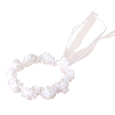 Child Girl Wedding Headband Artificial Mesh Flower Adjustable Ribbon Crown Wreath Faux Pearl Beading First Communion Photo Props