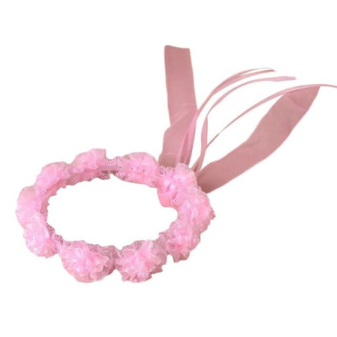 Child Girl Wedding Headband Artificial Mesh Flower Adjustable Ribbon Crown Wreath Faux Pearl Beading First Communion Photo Props