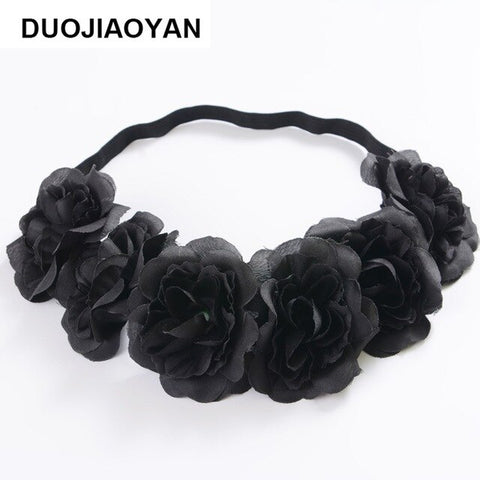 2020 Fashion Rubber Bands Hair Flower Girls Women Wreaths Crowns Wedding Hair Accessories Rose Flower Elastics Wreath Headband