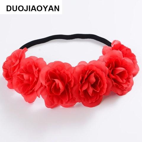 2020 Fashion Rubber Bands Hair Flower Girls Women Wreaths Crowns Wedding Hair Accessories Rose Flower Elastics Wreath Headband