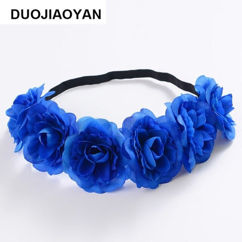 2020 Fashion Rubber Bands Hair Flower Girls Women Wreaths Crowns Wedding Hair Accessories Rose Flower Elastics Wreath Headband