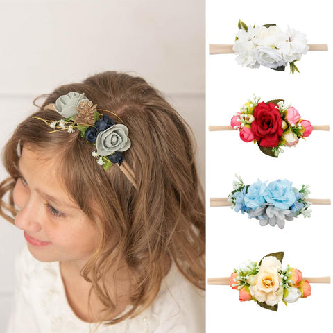 Xugar Hair Accessories Baby Floral Headband Nylon Girl head Bands Flower Crown Wreath Newborn Infant Headbands