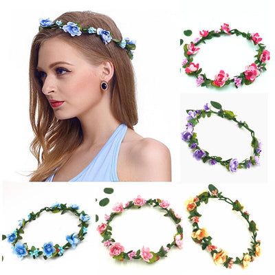 Women Wedding Flower Crown Girls Wreath Bohemian Vine Adjustable Yarn Garland Sweet Hair Bands Accessories For Bride Bridesmaid