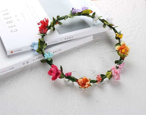 Women Wedding Flower Crown Girls Wreath Bohemian Vine Adjustable Yarn Garland Sweet Hair Bands Accessories For Bride Bridesmaid