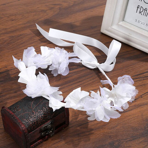 Levao White Flower Crown Headband Bracelet for Bride Wedding Headwear Romantic Pearl Floral Garland Wreath Head Hoop Headpieces
