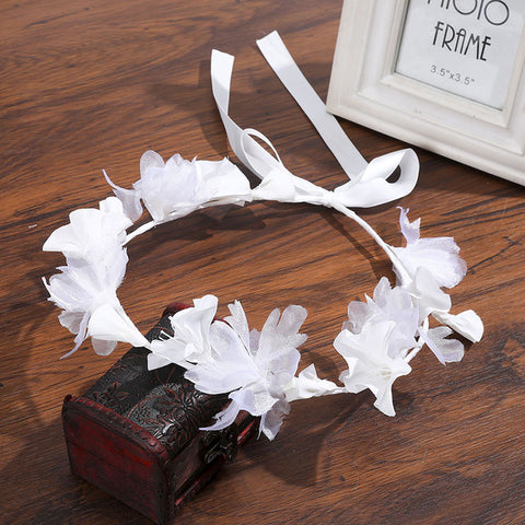 Levao White Flower Crown Headband Bracelet for Bride Wedding Headwear Romantic Pearl Floral Garland Wreath Head Hoop Headpieces