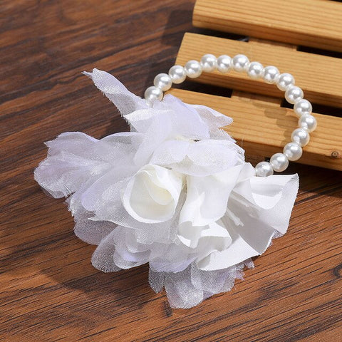 Levao White Flower Crown Headband Bracelet for Bride Wedding Headwear Romantic Pearl Floral Garland Wreath Head Hoop Headpieces