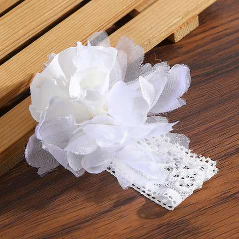 Levao White Flower Crown Headband Bracelet for Bride Wedding Headwear Romantic Pearl Floral Garland Wreath Head Hoop Headpieces