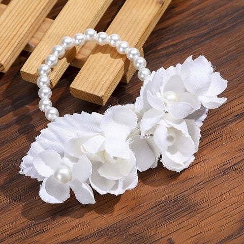 Levao White Flower Crown Headband Bracelet for Bride Wedding Headwear Romantic Pearl Floral Garland Wreath Head Hoop Headpieces