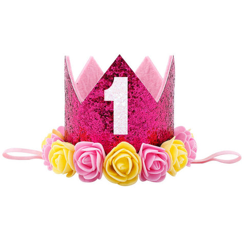 Girls Birthday Decor Flower Party Crown Hairband Priness Party Hat Baby Hair Accessories GDD99