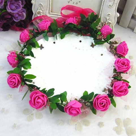 New Fashion Women Wedding Rose Flower Garland Headband Floral Garlands Hairband Flower Crown Hair Accessories Headwear