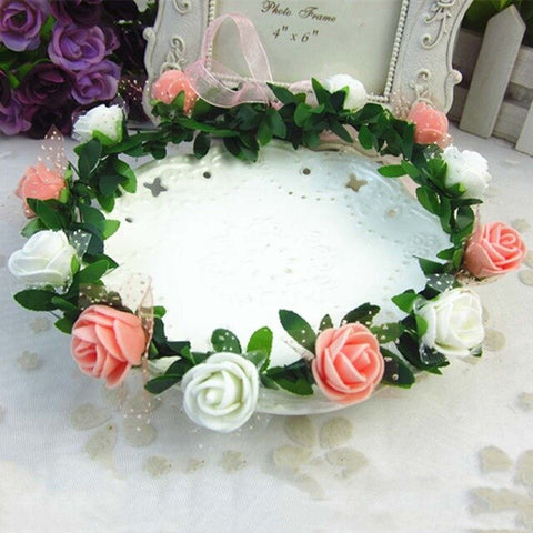 New Fashion Women Wedding Rose Flower Garland Headband Floral Garlands Hairband Flower Crown Hair Accessories Headwear