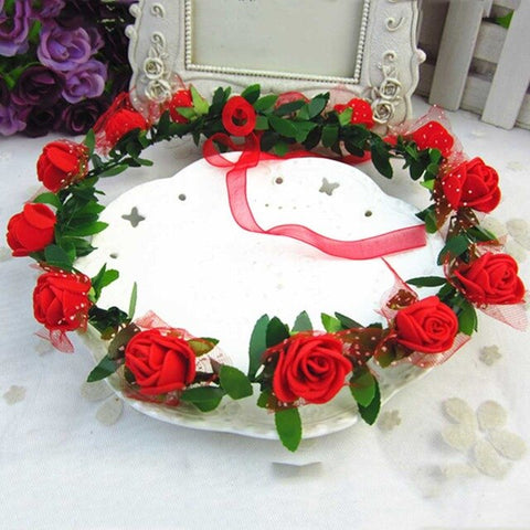 New Fashion Women Wedding Rose Flower Garland Headband Floral Garlands Hairband Flower Crown Hair Accessories Headwear