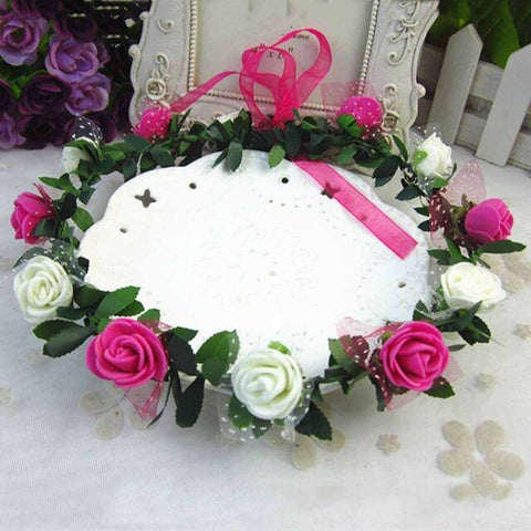 New Fashion Women Wedding Rose Flower Garland Headband Floral Garlands Hairband Flower Crown Hair Accessories Headwear