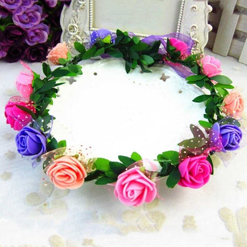 New Fashion Women Wedding Rose Flower Garland Headband Floral Garlands Hairband Flower Crown Hair Accessories Headwear