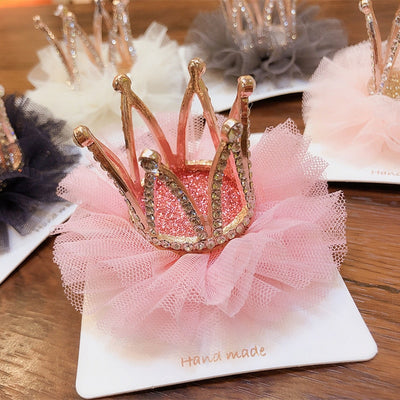 Korean Children's Hairpin Headdress Girl Princess Mesh Head Flower Stereo Crown Rhinestones Hair Clip Birthday Gifts Accessories