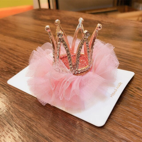 Korean Children's Hairpin Headdress Girl Princess Mesh Head Flower Stereo Crown Rhinestones Hair Clip Birthday Gifts Accessories