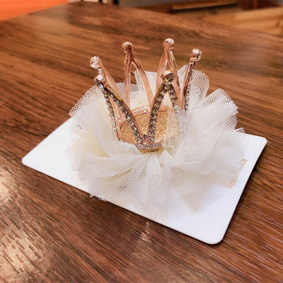 Korean Children's Hairpin Headdress Girl Princess Mesh Head Flower Stereo Crown Rhinestones Hair Clip Birthday Gifts Accessories
