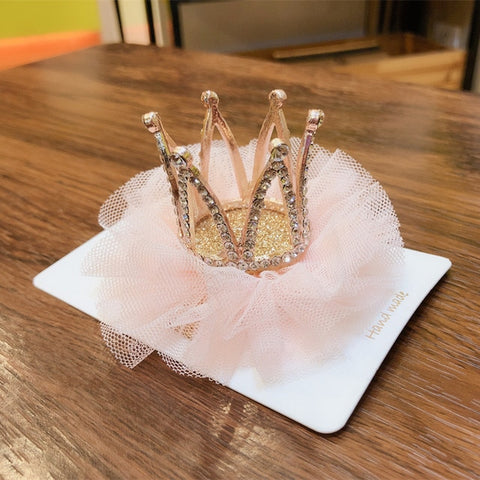 Korean Children's Hairpin Headdress Girl Princess Mesh Head Flower Stereo Crown Rhinestones Hair Clip Birthday Gifts Accessories