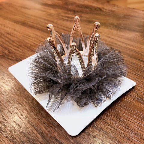Korean Children's Hairpin Headdress Girl Princess Mesh Head Flower Stereo Crown Rhinestones Hair Clip Birthday Gifts Accessories