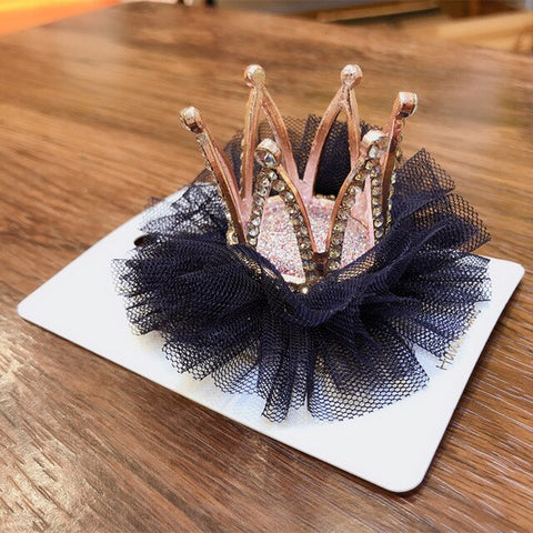 Korean Children's Hairpin Headdress Girl Princess Mesh Head Flower Stereo Crown Rhinestones Hair Clip Birthday Gifts Accessories