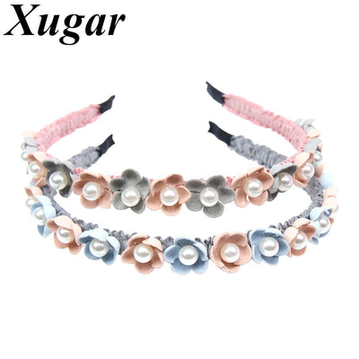 Cute Princess Flower Crown Headband for Girls Pearl Hairband Mini Floral Hair Hoop Children Korea Fashion Hair Accessories