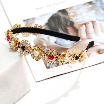 Colorful Gem Baroque Headbands For Women Diamond Hair Accessories Pearl Headband for Girls Crown Flower Hairbands Head Wrap