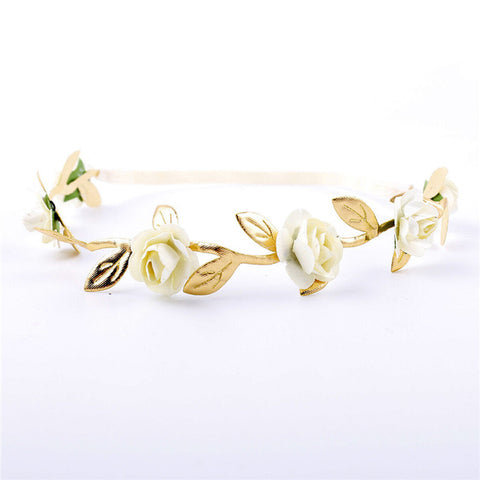 Kids Baby Rose Crown Headwear New Party Flower Leaves Headbands Garland Gold Leaf Hair Band Head Accessories Cute Girls' Wreath