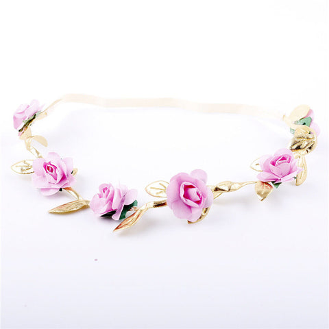 Kids Baby Rose Crown Headwear New Party Flower Leaves Headbands Garland Gold Leaf Hair Band Head Accessories Cute Girls' Wreath