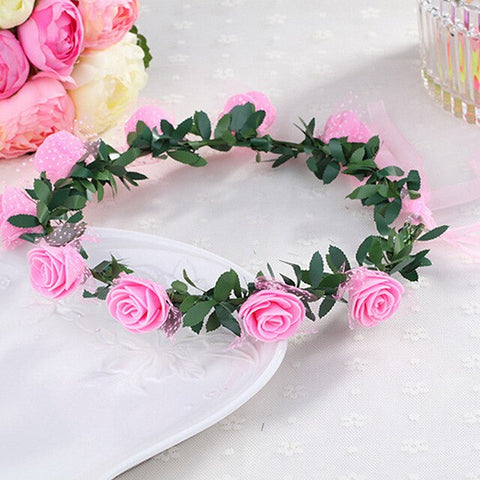 Flower Tiara Girl Crown Headband Head Beach Bridal Flower Hair Comb Wedding Floral Bride Wreath Women Hair Garlands Pink Blue