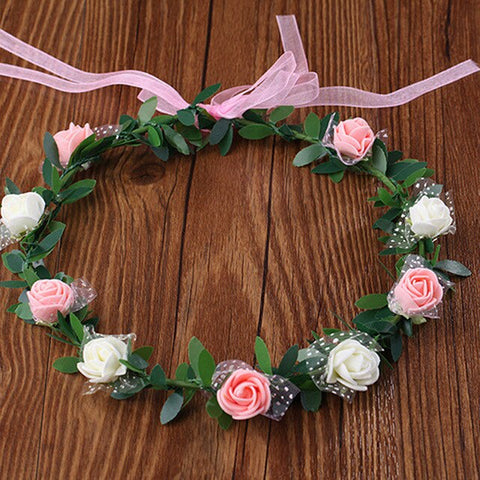 Flower Tiara Girl Crown Headband Head Beach Bridal Flower Hair Comb Wedding Floral Bride Wreath Women Hair Garlands Pink Blue